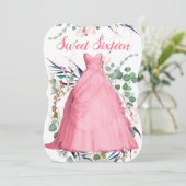 ピンクドレスパーソナライズされたSweet sixteen招待状 招待状 (スタンド正面)