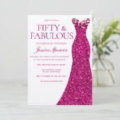ピンクドレスフィフティ&ファブラス50誕生日 招待状 (スタンド正面)