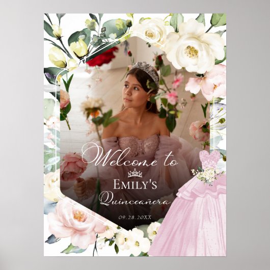 ピンクドレスフローラフォトキンセアニウェルカムサイン ポスター (正面)