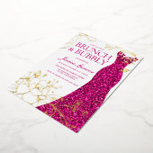 ピンクドレスフローラブランチバブリーブライダルシャワー金ゴールド 箔招待状 (回転した状態)