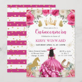 ピンクドレスブラックヘアウェスタンプリンセスキンセアニェラ 招待状 (正面/裏面)