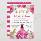 ピンクドレスブルネットウェスタンプリンセススウィート16 招待状 (正面/裏面)