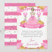ピンクドレスブロンドプリンセス誕生日 サンキューカード (正面/裏面)