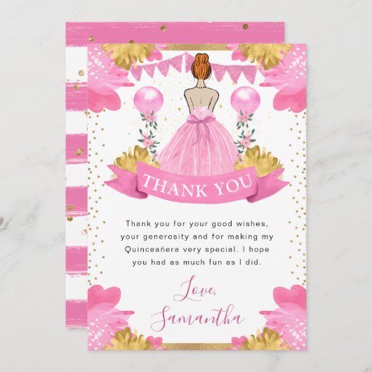 ピンクドレスレッドフォールドプリンセスキンセアニェラ サンキューカード (正面/裏面)