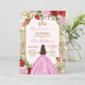 ピンクドレスレッドフラワーズプリンセス金ゴールドミカンス 招待状 (スタンド正面)