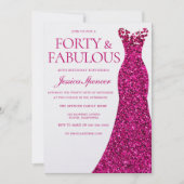 ピンクドレス40歳の誕生日と素敵な40歳 招待状 (正面)