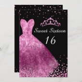 ピンクドレス&ブラックスウィート16 16thバースデーパーティー 招待状 (正面/裏面)