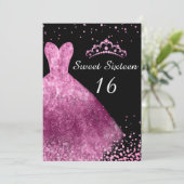 ピンクドレス&ブラックスウィート16 16thバースデーパーティー 招待状 (スタンド正面)