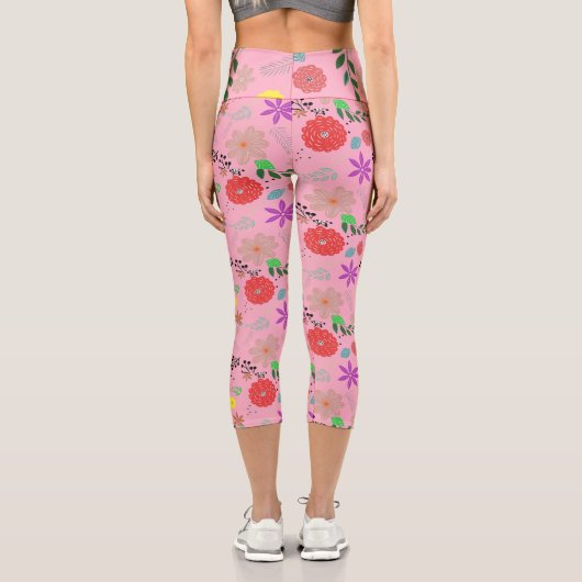 ピンクドードルアートおもしろい花/フローラ カプリレギンス (裏面)