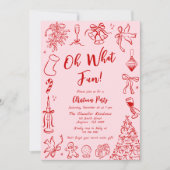 ピンクドードルクリスマスパーティの招待状予測できなおもしろい 招待状 (正面)