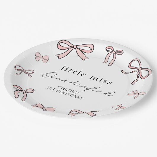ピンクドードルボウベビーガール1st誕生日 ペーパープレート (アングル)