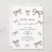 ピンクドードルボウベビーガール1st誕生日 招待状 (正面)