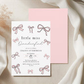 ピンクドードルボウベビーガール1st誕生日 招待状