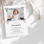 ピンクドードルボウベビーガール1st誕生日 招待状