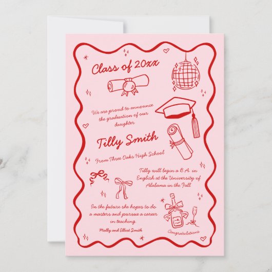 ピンクドードル卒業発表女子4枚 案内状 (正面)