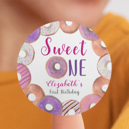 ピンクドーナッツスイートワンファースト誕生日カスタム ラウンドシール