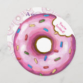 ピンクドーナッツバースデーパーティーラウンド招待状 招待状 (正面/裏面)