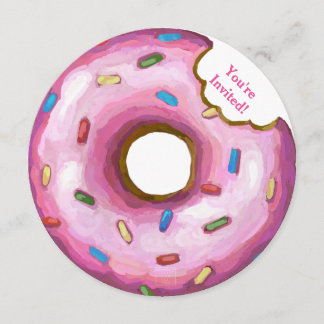 ピンクドーナッツバースデーパーティーラウンド招待状 招待状
