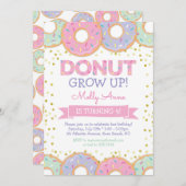 ピンクドーナットガール誕生日招待状金ゴールドスプリンクル 招待状 (正面/裏面)