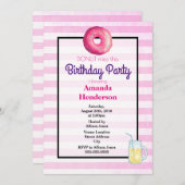 ピンクドーナツとレモネードファンシー誕生日招待状 招待状 (正面/裏面)