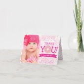 ピンクドーナツと振りかける誕生日ガールサンキュー サンキューカード (正面)