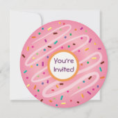 ピンクドーナツと振りかける誕生日 招待状 (正面)