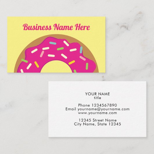 ピンクドーナツはパン屋の名刺のテンプレートを振りかけます 名刺 (正面/裏面)