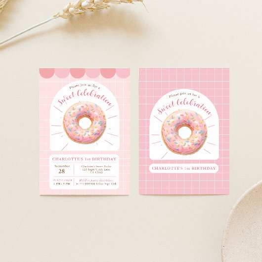 ピンクドーナツスイートショップ誕生日招待状 招待状