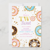 ピンクドーナツスウィートセカンドバースデー招待状 招待状 (正面)