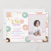 ピンクドーナツスウィートセカンドバースデー招待状 招待状 (正面)