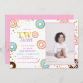 ピンクドーナツスウィートセカンドバースデー招待状 招待状 (正面/裏面)