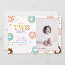 ピンクドーナツスウィートセカンドバースデー招待状 招待状