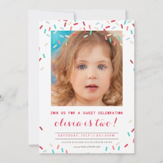 ピンクドーナツスプリンクルズ誕生日招待状 招待状 (正面)