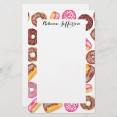 ピンクドーナツタイポグラフィおよび水彩画のかわいいドーナツ 便箋 (正面/裏面)