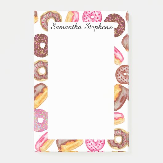 ピンクドーナツタイポグラフィと水彩カワードーナツ ポストイット (正面)