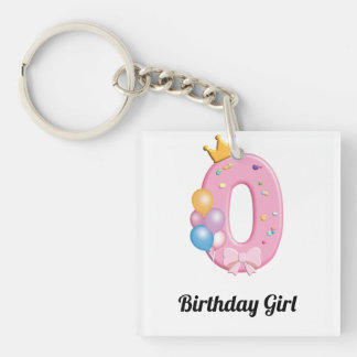 ピンクドーナツテーマの女の子誕生日Tシャツ ナンバー0 キーホルダー