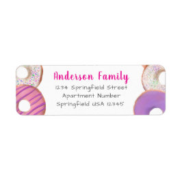 ピンクドーナツテーマファミリー名カスタム差出人住所 ラベル