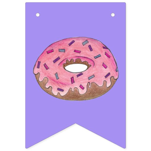 ピンクドーナツドーナツバースデーパーティーブレックファースト バンティングフラッグ (第1の旗)