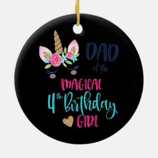 ピンクドーナツパパオブ誕生日ガールブデイパーティー セラミックオーナメント (裏面)