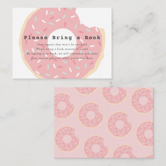 ピンクドーナツベビーシャワーは本を持って来ます エンクロージャーカード (正面/裏面)