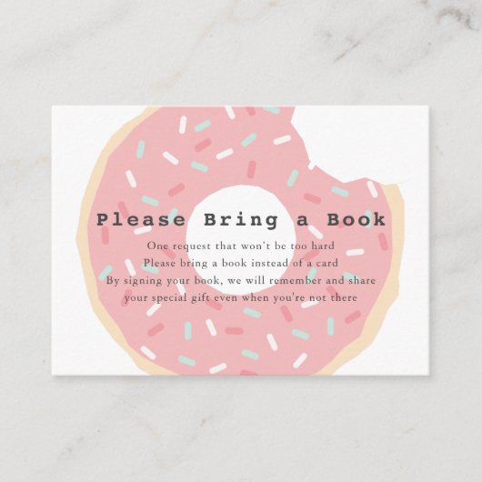 ピンクドーナツベビーシャワーは本を持って来ます エンクロージャーカード (正面)