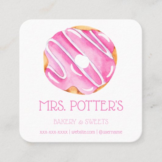 ピンクドーナツベーカリーデザートスモールビジネス スクエア名刺 (正面)