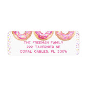 ピンクドーナツ振りかけるアドレスのステッカーかわいいおもしろい ラベル (正面)