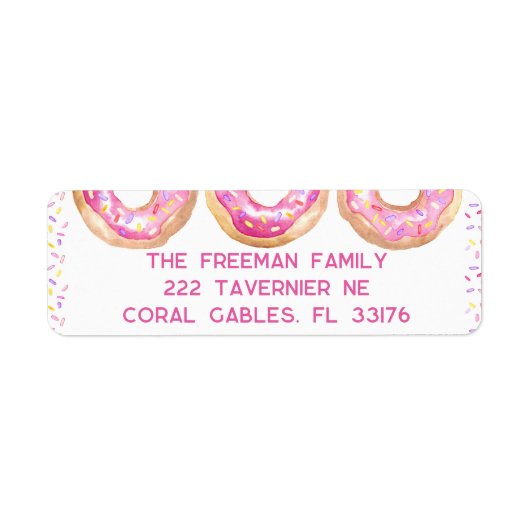 ピンクドーナツ振りかけるアドレスのステッカーかわいいおもしろい ラベル (正面)
