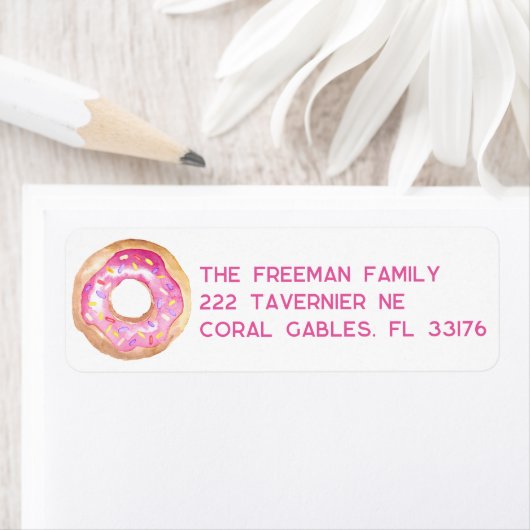 ピンクドーナツ振りかける差出人住所シール ラベル (インサイチュ)