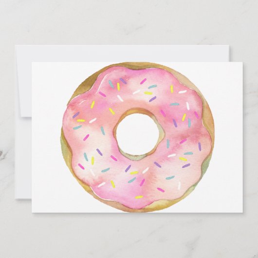 ピンクドーナツ水彩の少女、1歳の誕生日と写真付き 招待状 (裏面)