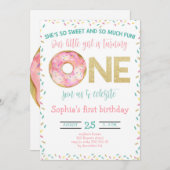 ピンクドーナツ水彩少女1st誕生日 招待状 (正面/裏面)