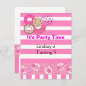 ピンクドーナツ誕生日パーティーへの招待 招待状 (正面/裏面)