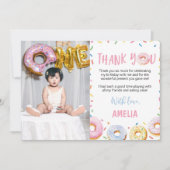 ピンクドーナツ誕生日写真サンキューカード サンキューカード (正面)