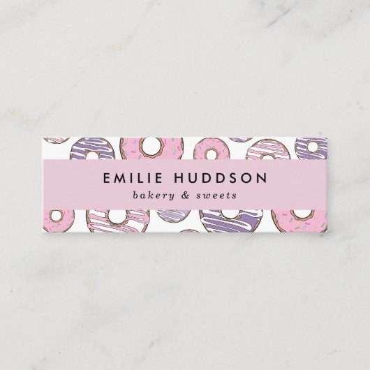ピンクドーナツ、パープルドーナツ、ケーキ屋、ペストリーショップ スキニー名刺 (正面)